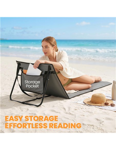 Outsunny Set of 2 Foldable Garden Beach Chair Mat, Outdoor Sun Lounger Seats with Adjustable Back, Magazine Pocket, Carry Strap - pic 205521 | FastDaddyshop