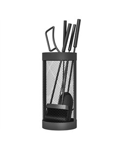 Outsunny 5-Piece Fireplace Tools Set with Mesh Basket, Indoor Outdoor Fireside Accessories for Fireplaces, Fire Pits, Black
