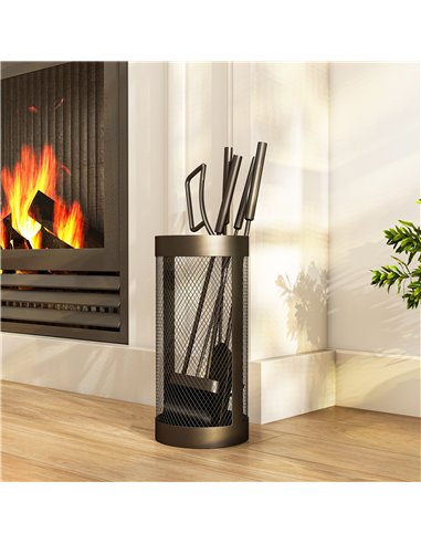 Outsunny 5-Piece Fireplace Tools Set with Mesh Basket, Indoor Outdoor Fireside Accessories for Fireplaces, Fire Pits, Black