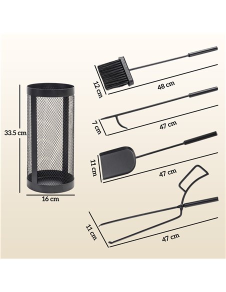 Outsunny 5-Piece Fireplace Tools Set with Mesh Basket, Indoor Outdoor Fireside Accessories for Fireplaces, Fire Pits, Black - pic 205526 | FastDaddyshop