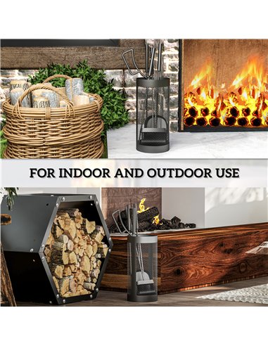 Outsunny 5-Piece Fireplace Tools Set with Mesh Basket, Indoor Outdoor Fireside Accessories for Fireplaces, Fire Pits, Black