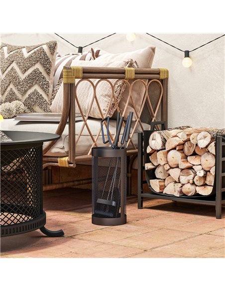 Outsunny 5-Piece Fireplace Tools Set with Mesh Basket, Indoor Outdoor Fireside Accessories for Fireplaces, Fire Pits, Black - pic 205530 | FastDaddyshop