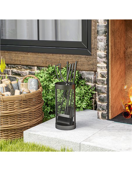 Outsunny 5-Piece Fireplace Tools Set with Mesh Basket, Indoor Outdoor Fireside Accessories for Fireplaces, Fire Pits, Black - pic 205531 | FastDaddyshop