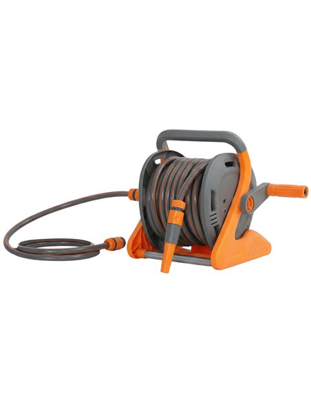 Outsunny Portable Garden Hose Reel, 20+2 m Wall Mounted Hose Reel with 2 Patterns Spray Nozzle and Crank Handle, Orange - pic 205533 | FastDaddyshop