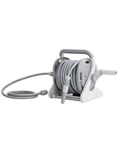 Outsunny Portable Garden Hose Reel, 20+2 m Wall Mounted Hose Reel with 2 Patterns Spray Nozzle and Crank Handle, Grey