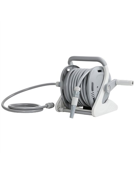Outsunny Portable Garden Hose Reel, 20+2 m Wall Mounted Hose Reel with 2 Patterns Spray Nozzle and Crank Handle, Grey - pic 205542 | FastDaddyshop