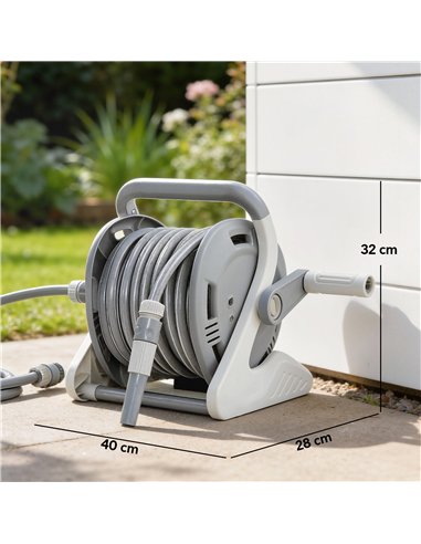 Outsunny Portable Garden Hose Reel, 20+2 m Wall Mounted Hose Reel with 2 Patterns Spray Nozzle and Crank Handle, Grey