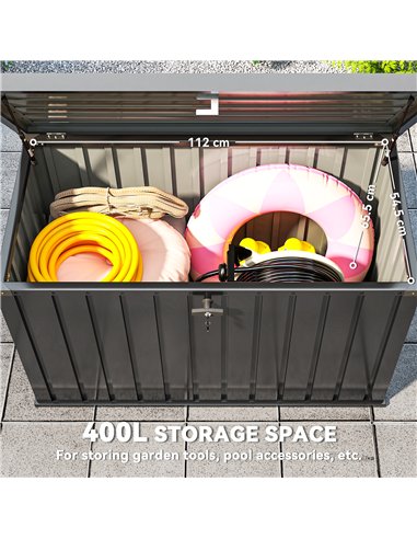 Outsunny 400L Galvanised Steel Garden Storage Box, Black