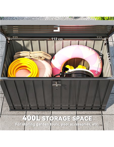 Outsunny 400L Galvanised Steel Garden Storage Box, Black - pic 205554 | FastDaddyshop