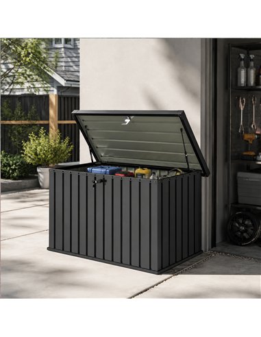 Outsunny 400L Galvanised Steel Garden Storage Box, Black