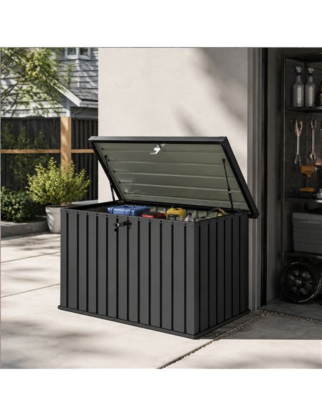 Outsunny 400L Galvanised Steel Garden Storage Box, Black - pic 205558 | FastDaddyshop