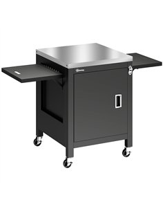 Outsunny Outdoor Grill Cart with Stainless Steel Tabletop, BBQ Table with a Cabinet, Towel Holder, Bottle Opener, Black
