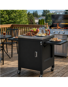Outsunny Outdoor Grill Cart with Stainless Steel Tabletop, BBQ Table with a Cabinet, Towel Holder, Bottle Opener, Black 2