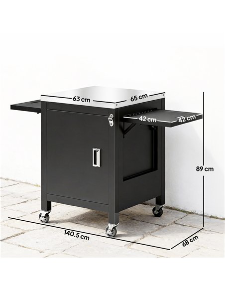 Outsunny Outdoor Grill Cart with Stainless Steel Tabletop, BBQ Table with a Cabinet, Towel Holder, Bottle Opener, Black - pic 205562 | FastDaddyshop