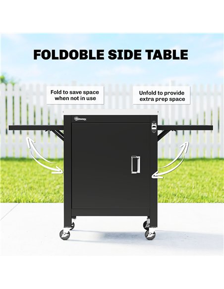 Outsunny Outdoor Grill Cart with Stainless Steel Tabletop, BBQ Table with a Cabinet, Towel Holder, Bottle Opener, Black - pic 205563 | FastDaddyshop