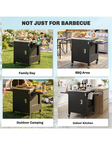 Outsunny Outdoor Grill Cart with Stainless Steel Tabletop, BBQ Table with a Cabinet, Towel Holder, Bottle Opener, Black - pic 205568 | FastDaddyshop