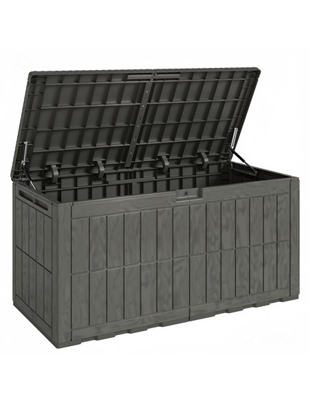 Outsunny 440L Garden Storage Box, Waterproof & UV Resistant Resin Deck Box with Lockable Lid, Pneumatic Gas Rods, Side Handles - pic 205569 | FastDaddyshop
