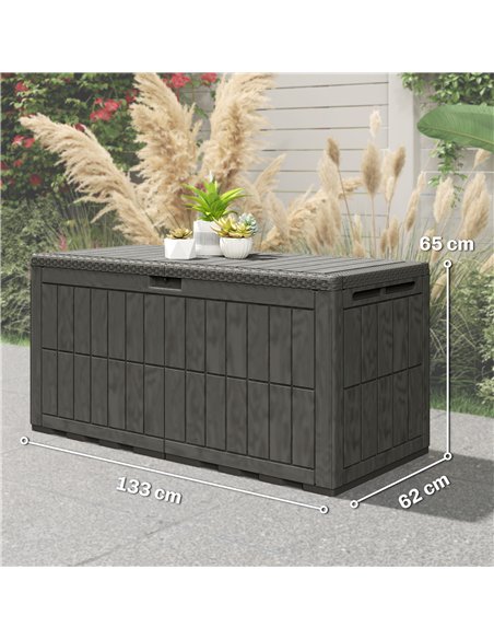 Outsunny 440L Garden Storage Box, Waterproof & UV Resistant Resin Deck Box with Lockable Lid, Pneumatic Gas Rods, Side Handles - pic 205571 | FastDaddyshop