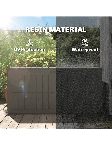 Outsunny 440L Garden Storage Box, Waterproof & UV Resistant Resin Deck Box with Lockable Lid, Pneumatic Gas Rods, Side Handles - pic 205574 | FastDaddyshop