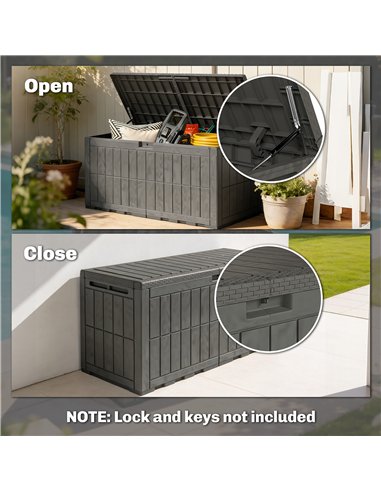 Outsunny 440L Garden Storage Box, Waterproof & UV Resistant Resin Deck Box with Lockable Lid, Pneumatic Gas Rods, Side Handles