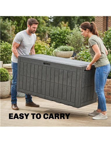Outsunny 440L Garden Storage Box, Waterproof & UV Resistant Resin Deck Box with Lockable Lid, Pneumatic Gas Rods, Side Handles