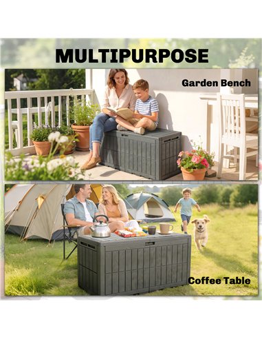 Outsunny 440L Garden Storage Box, Waterproof & UV Resistant Resin Deck Box with Lockable Lid, Pneumatic Gas Rods, Side Handles