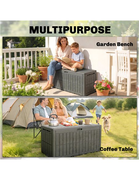 Outsunny 440L Garden Storage Box, Waterproof & UV Resistant Resin Deck Box with Lockable Lid, Pneumatic Gas Rods, Side Handles - pic 205577 | FastDaddyshop