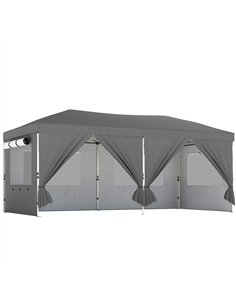 Outsunny 3 x 6 m Pop Up Canopy with UV50+ Protection Garden Gazebo with 6 Sidewalls, Dark Grey