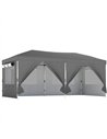 Outsunny 3 x 6 m Pop Up Canopy with UV50+ Protection Garden Gazebo with 6 Sidewalls, Dark Grey