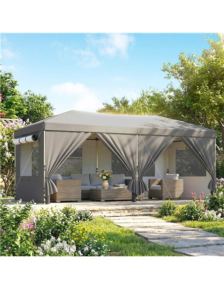 Outsunny 3 x 6 m Pop Up Canopy with UV50+ Protection Garden Gazebo with 6 Sidewalls, Dark Grey - pic 205579 | FastDaddyshop