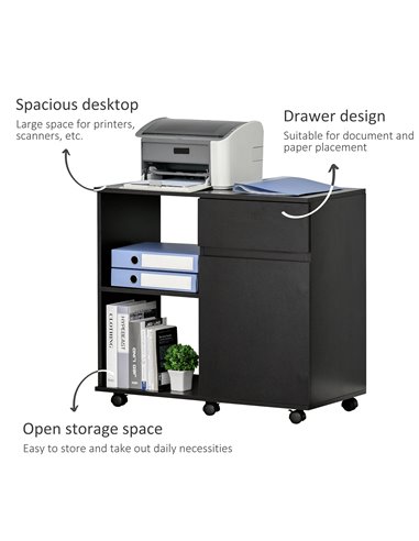 HOMCOM Filing Cabinet, Printer Stand with Open Storage Shelves, Black