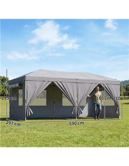 Outsunny 3 x 6 m Pop Up Canopy with UV50+ Protection Garden Gazebo with 6 Sidewalls, Dark Grey - pic 205580 | FastDaddyshop
