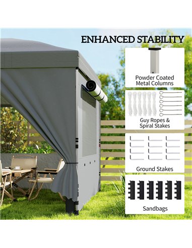 Outsunny 3 x 6 m Pop Up Canopy with UV50+ Protection Garden Gazebo with 6 Sidewalls, Dark Grey