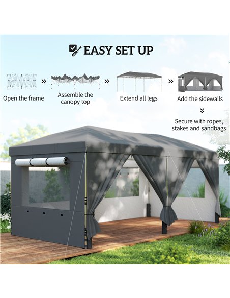 Outsunny 3 x 6 m Pop Up Canopy with UV50+ Protection Garden Gazebo with 6 Sidewalls, Dark Grey - pic 205585 | FastDaddyshop