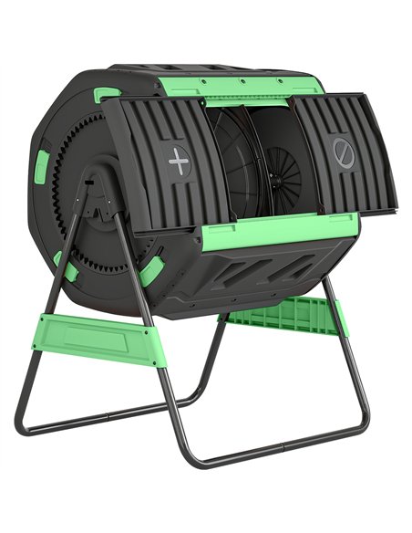 Outsunny Garden Compost Bin, 200L Dual Chamber Tumbling Composter with Adjustable Vents, BPA Free Compost Tumbler, Green - pic 205587 | FastDaddyshop