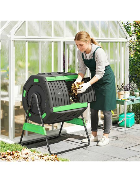Outsunny Garden Compost Bin, 200L Dual Chamber Tumbling Composter with Adjustable Vents, BPA Free Compost Tumbler, Green - pic 205588 | FastDaddyshop
