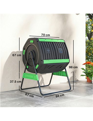 Outsunny Garden Compost Bin, 200L Dual Chamber Tumbling Composter with Adjustable Vents, BPA Free Compost Tumbler, Green