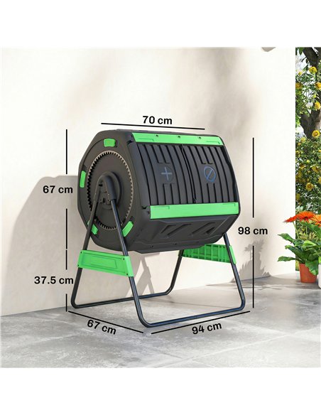 Outsunny Garden Compost Bin, 200L Dual Chamber Tumbling Composter with Adjustable Vents, BPA Free Compost Tumbler, Green - pic 205589 | FastDaddyshop