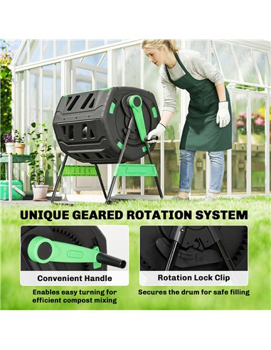Outsunny Garden Compost Bin, 200L Dual Chamber Tumbling Composter with Adjustable Vents, BPA Free Compost Tumbler, Green