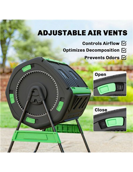 Outsunny Garden Compost Bin, 200L Dual Chamber Tumbling Composter with Adjustable Vents, BPA Free Compost Tumbler, Green - pic 205593 | FastDaddyshop