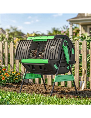 Outsunny Garden Compost Bin, 200L Dual Chamber Tumbling Composter with Adjustable Vents, BPA Free Compost Tumbler, Green