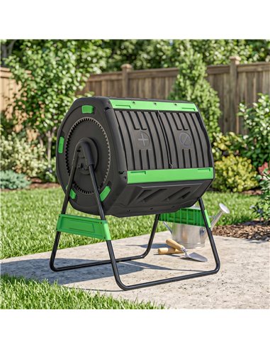 Outsunny Garden Compost Bin, 200L Dual Chamber Tumbling Composter with Adjustable Vents, BPA Free Compost Tumbler, Green