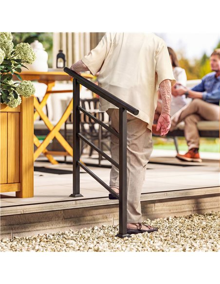 Outsunny Outdoor Handrail for Stairs, 0°-45° Adjustable Wrought Iron Exterior Handrail, Fit 1 to 3 Steps Stair Railing - pic 205597 | FastDaddyshop