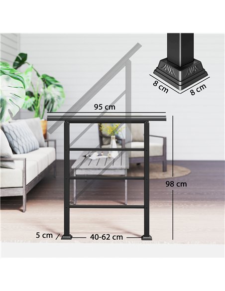 Outsunny Outdoor Handrail for Stairs, 0°-45° Adjustable Wrought Iron Exterior Handrail, Fit 1 to 3 Steps Stair Railing - pic 205598 | FastDaddyshop