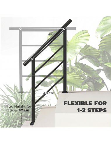 Outsunny Outdoor Handrail for Stairs, 0°-45° Adjustable Wrought Iron Exterior Handrail, Fit 1 to 3 Steps Stair Railing