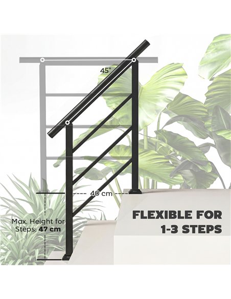 Outsunny Outdoor Handrail for Stairs, 0°-45° Adjustable Wrought Iron Exterior Handrail, Fit 1 to 3 Steps Stair Railing - pic 205599 | FastDaddyshop