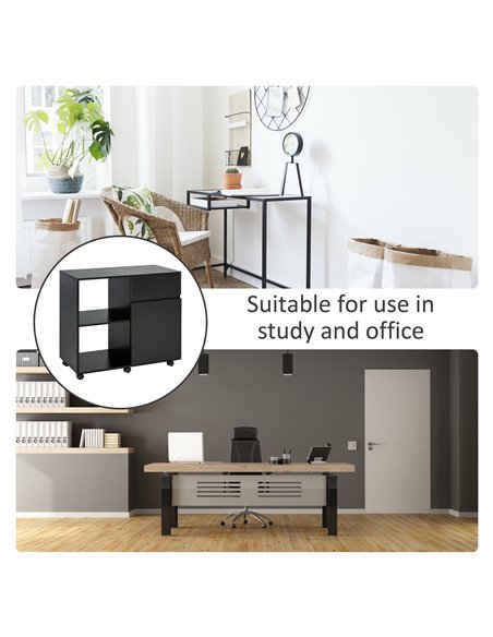HOMCOM Filing Cabinet/Printer Stand with Open Storage Shelves, for Home or Office Use, Including an Easy Drawer, Black - pic 20560 | FastDaddyshop
