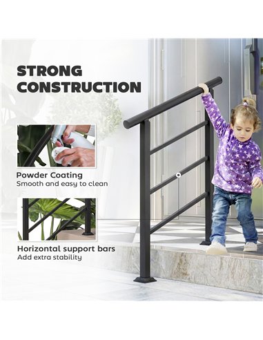 Outsunny Outdoor Handrail for Stairs, 0°-45° Adjustable Wrought Iron Exterior Handrail, Fit 1 to 3 Steps Stair Railing
