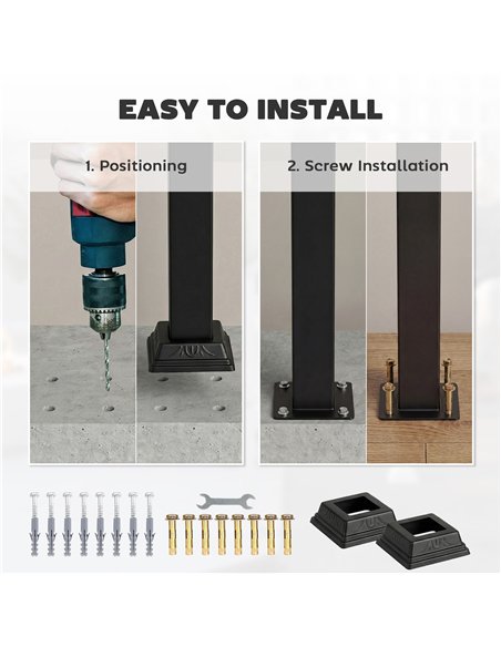 Outsunny Outdoor Handrail for Stairs, 0°-45° Adjustable Wrought Iron Exterior Handrail, Fit 1 to 3 Steps Stair Railing - pic 205601 | FastDaddyshop