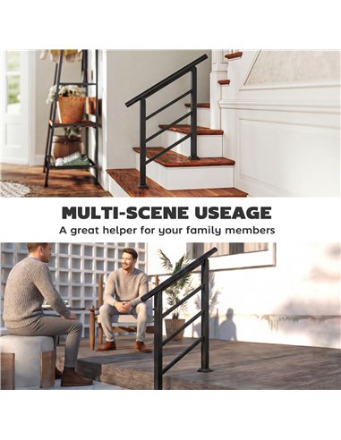 Outsunny Outdoor Handrail for Stairs, 0°-45° Adjustable Wrought Iron Exterior Handrail, Fit 1 to 3 Steps Stair Railing